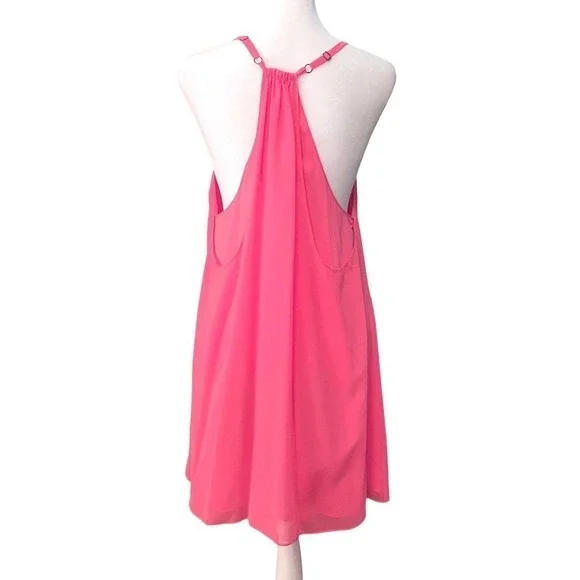 NWT Alice + Olivia Hot Neon Pink 100% Silk Trapeze Hem Layered Dress shift Small